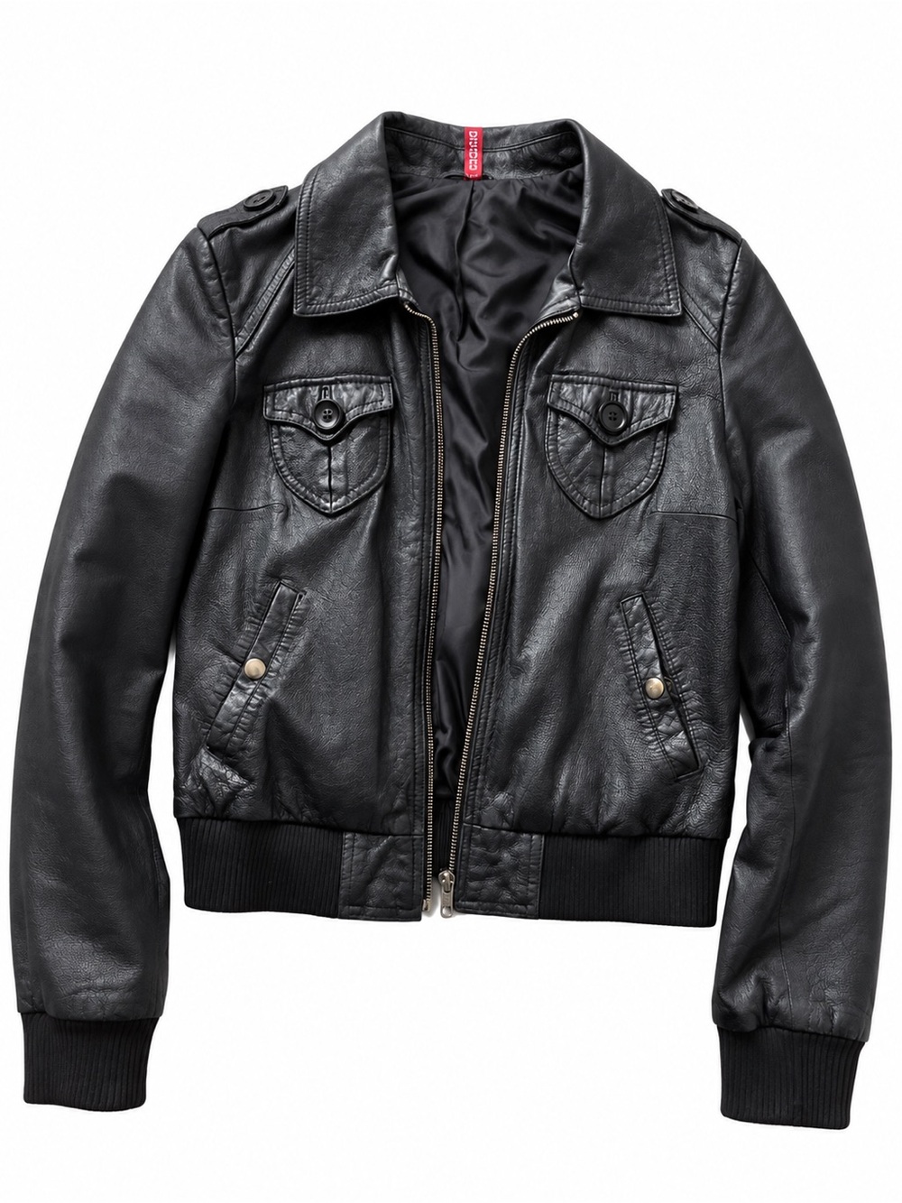 H&M Black Leather Bomber Jacket